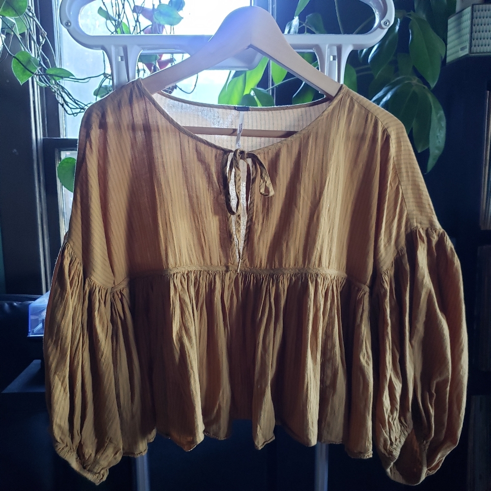 Free People Ochre thin strip cropped swing top
